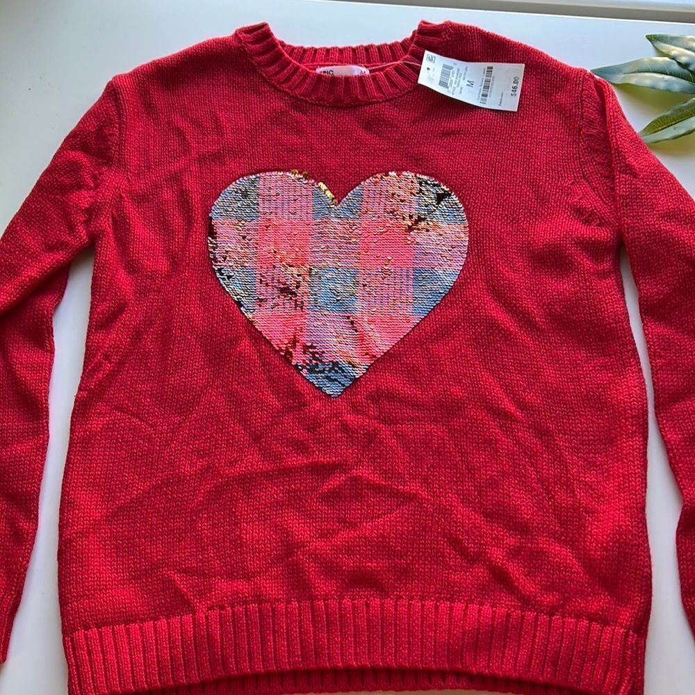 Epic Threads Girls Red Heart Flip Sequins Sweater Girls Sz M